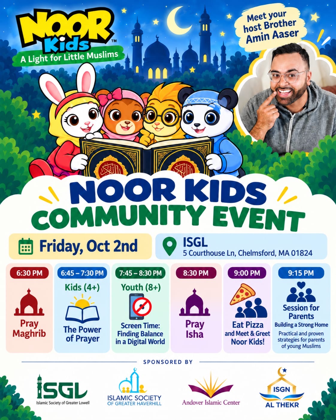 Flyer for Noor Kids Community Event at ISGL in Chelmsford