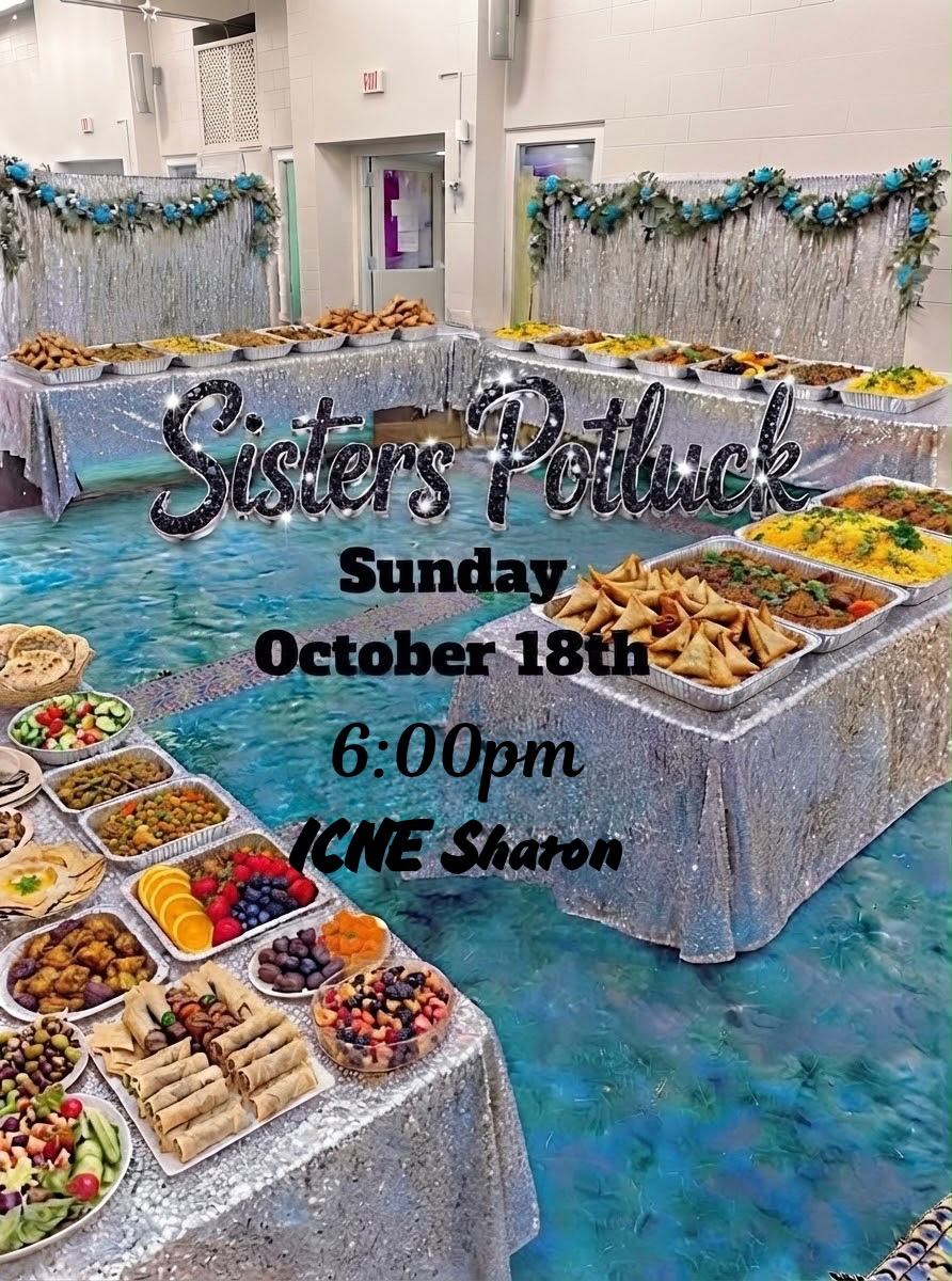 Sisters Potluck flyer: Sunday, October 18, 6 PM at ICNE Sharon.